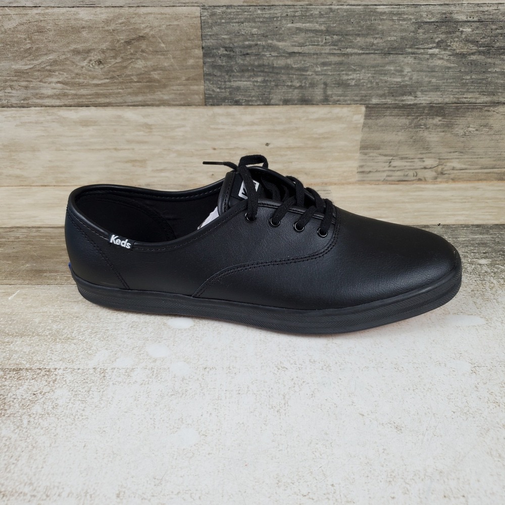 Keds Champion Originals Womens Shoe Sz 9.5 Black Leather Comfort Lace Up Sneaker